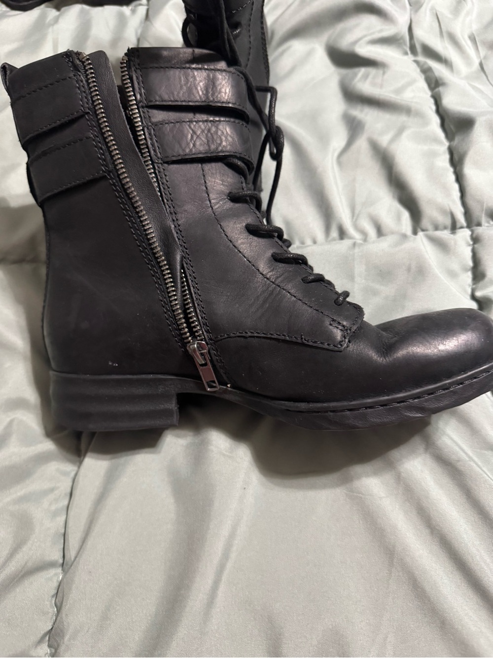 Born Black Lace-Up Combat Boots with Side Zipper - Picture 2 of 3